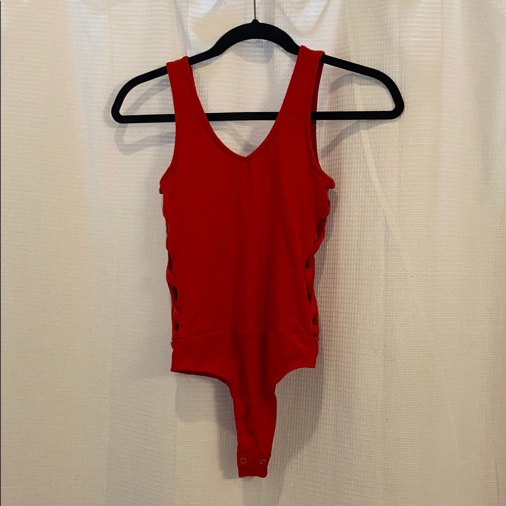 Cross cut side thing body suit Burt orange XS/S